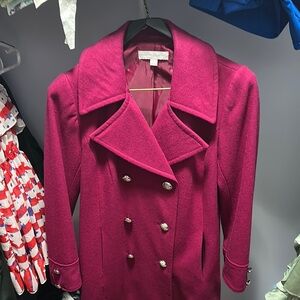 New York & Company Fuchsia Double-Breasted Pea Coat